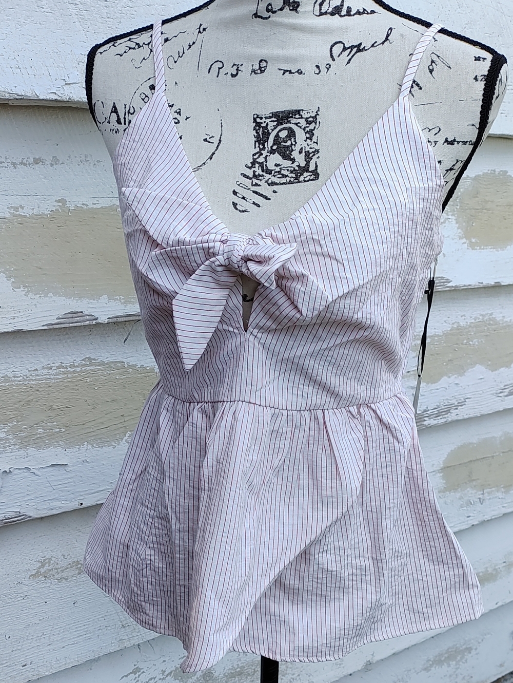 Doe & Rae White Pink Stripes Tie-Front Peplum Camisole Girlhoodcore NWT